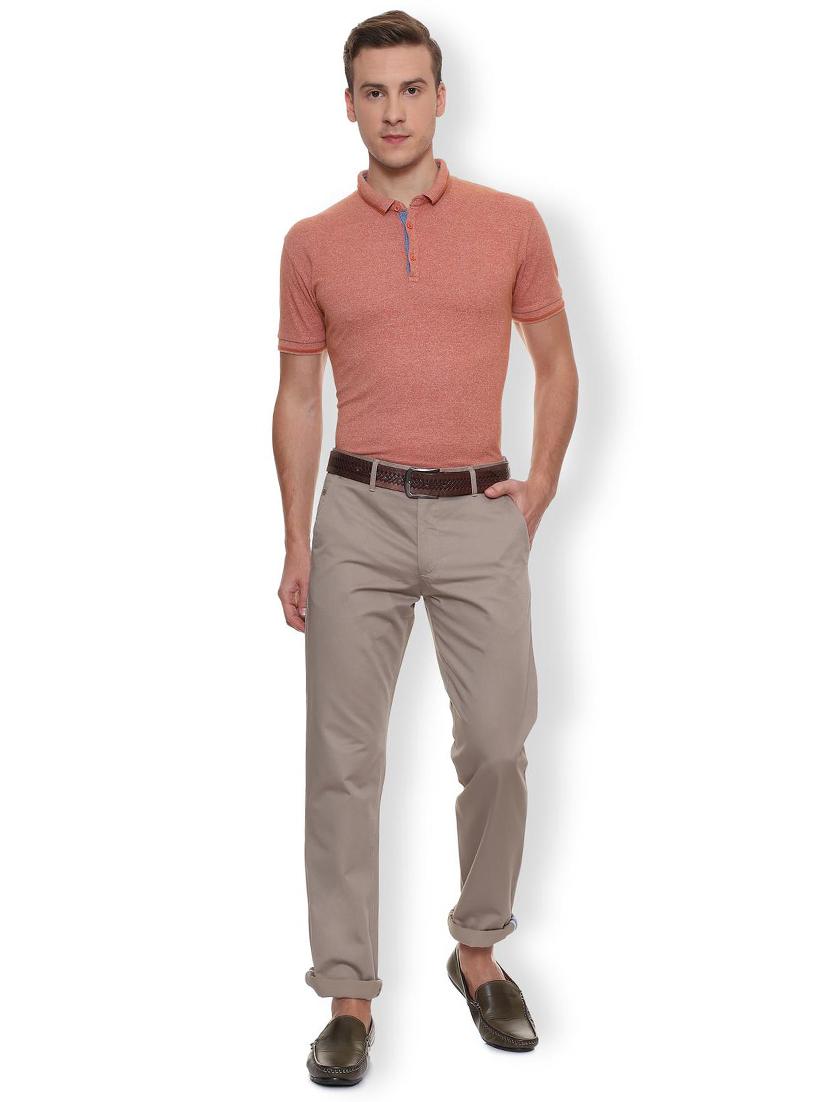 brown cotton flat front casual trousers - 15940084 - Zoom Image - 3