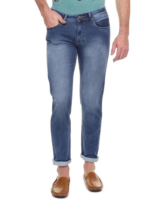 blue cotton blend washed jeans - 15940154 - Standard Image - 1