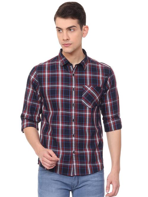 navy blue checkered casual shirt - 15940382 - Standard Image - 1