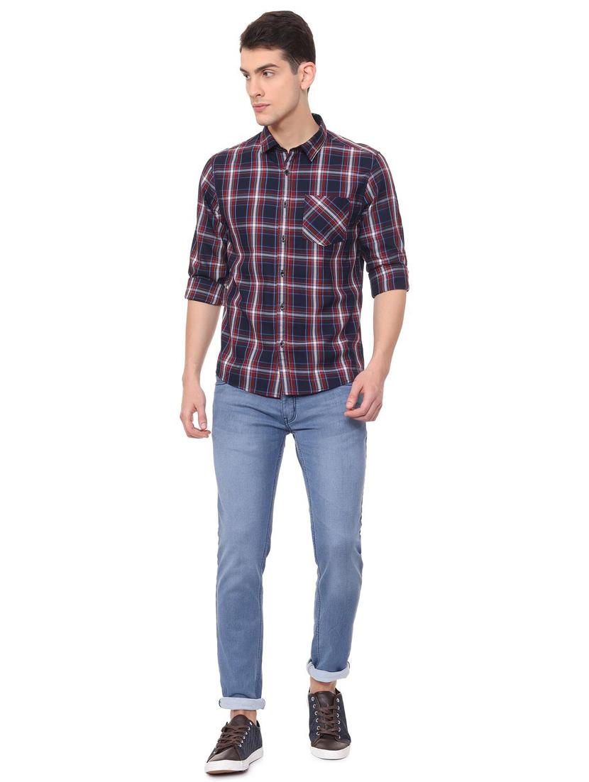navy blue checkered casual shirt - 15940382 - Zoom Image - 3