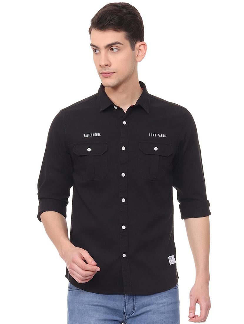 black solid casual shirt - 15940393 - Zoom Image - 1