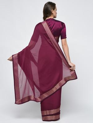 zari border burgundy saree with blouse - 15940659 - Standard Image - 2