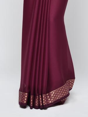 zari border burgundy saree with blouse - 15940659 - Standard Image - 3