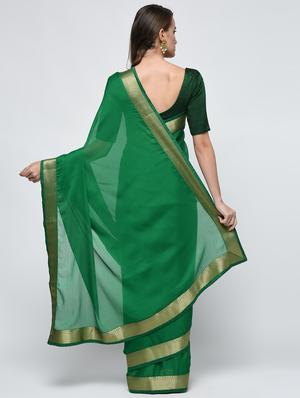 zari border green saree with blouse - 15940663 - Standard Image - 2