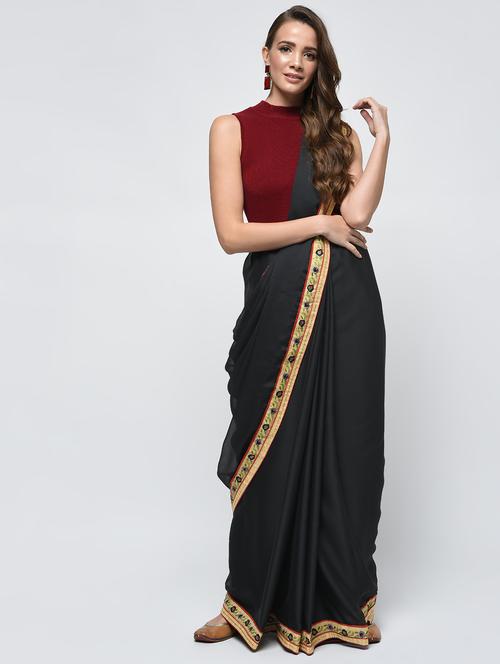 floral embroidered border saree with blouse - 15940673 - Standard Image - 1