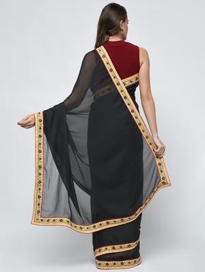 floral embroidered border saree with blouse - 15940673 - Standard Image - 2