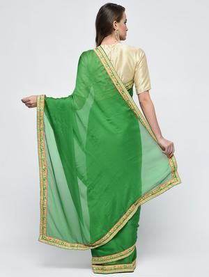 floral embroidered border saree with blouse - 15940674 - Standard Image - 2