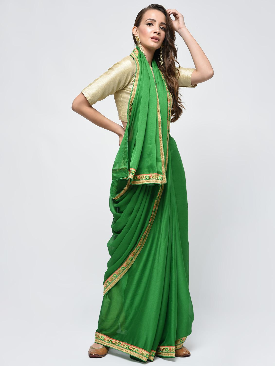 floral embroidered border saree with blouse - 15940674 - Zoom Image - 1