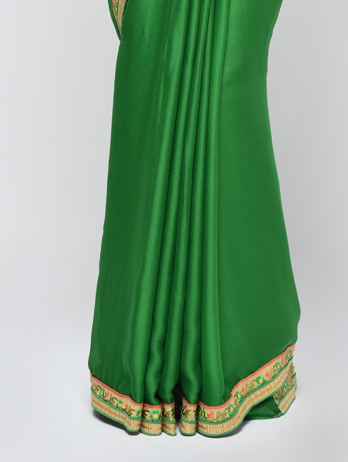 floral embroidered border saree with blouse - 15940674 - Zoom Image - 3