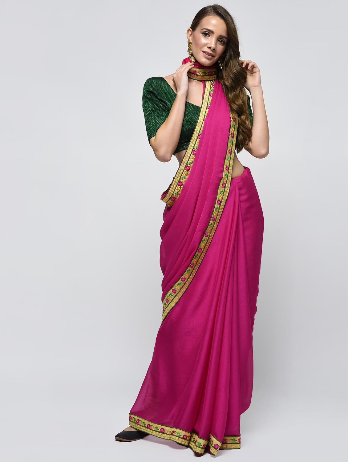 floral embroidered border saree with blouse - 15940676 - Zoom Image - 1