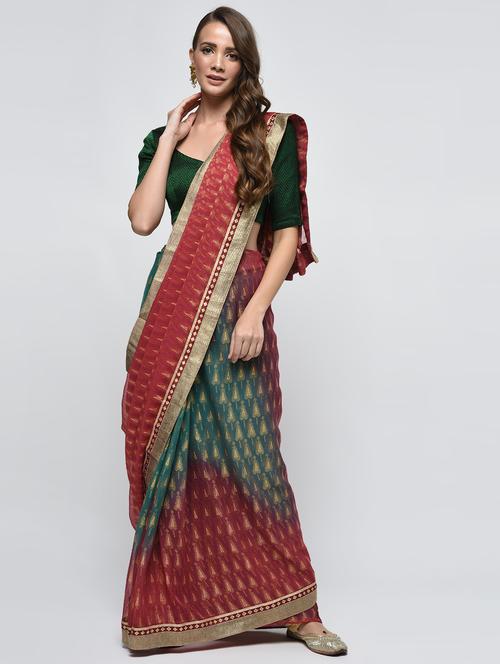 lace border foil printed saree with blouse - 15940682 - Standard Image - 1