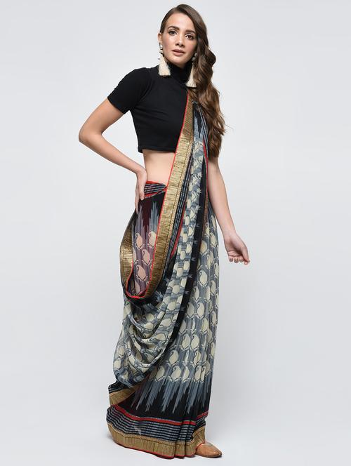 paisley printed saree with blouse - 15940684 - Standard Image - 1