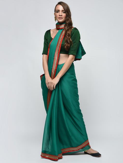 zari lace border turquoise saree with blouse - 15940687 - Standard Image - 1