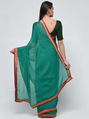 zari lace border turquoise saree with blouse - 15940687 - Standard Image - 2