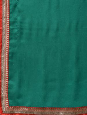 zari lace border turquoise saree with blouse - 15940687 - Standard Image - 5
