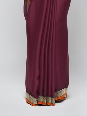 zari lace border burgundy saree with blouse - 15940688 - Standard Image - 3
