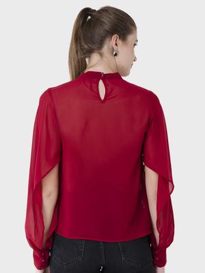 mock neck cut out sleeved top - 15941033 - Standard Image - 2