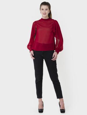 mock neck cut out sleeved top - 15941033 - Standard Image - 3