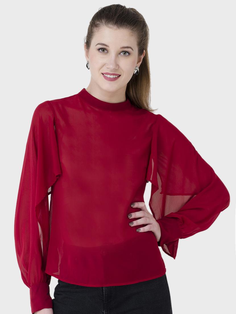 mock neck cut out sleeved top - 15941033 - Zoom Image - 1