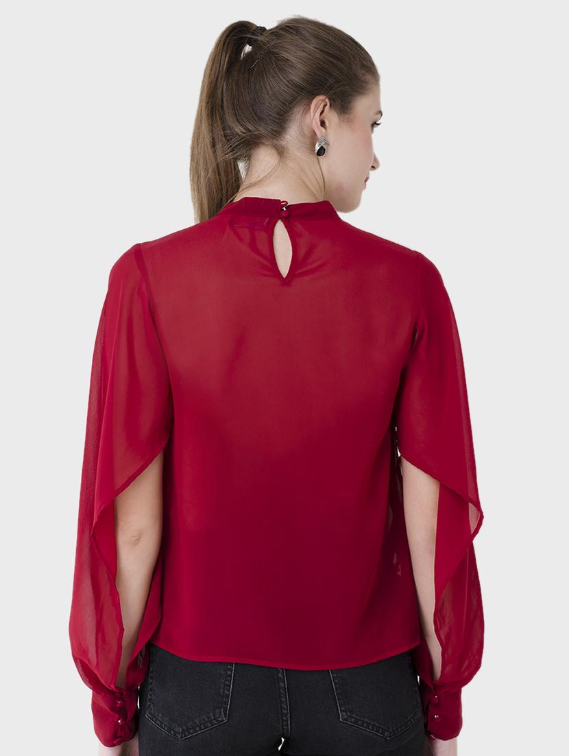 mock neck cut out sleeved top - 15941033 - Zoom Image - 2