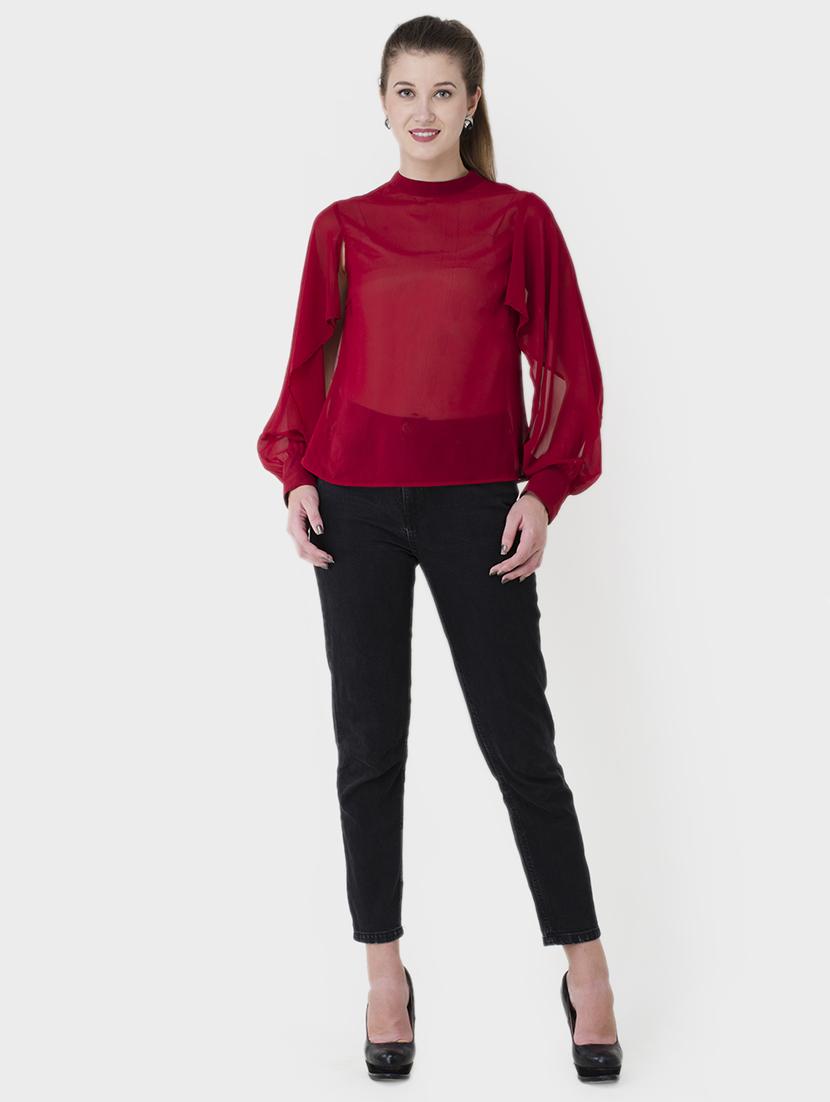 mock neck cut out sleeved top - 15941033 - Zoom Image - 3