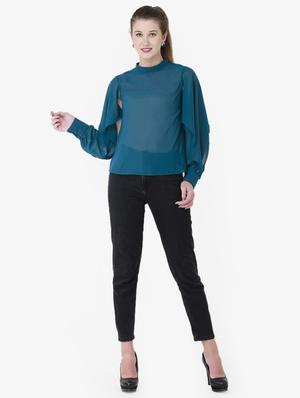 mock neck cut out sleeved top - 15941034 - Standard Image - 4
