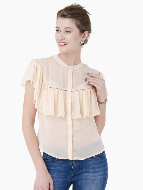 lace insert button up ruffled top - 15941036 - Standard Image - 1