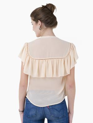 lace insert button up ruffled top - 15941036 - Standard Image - 3