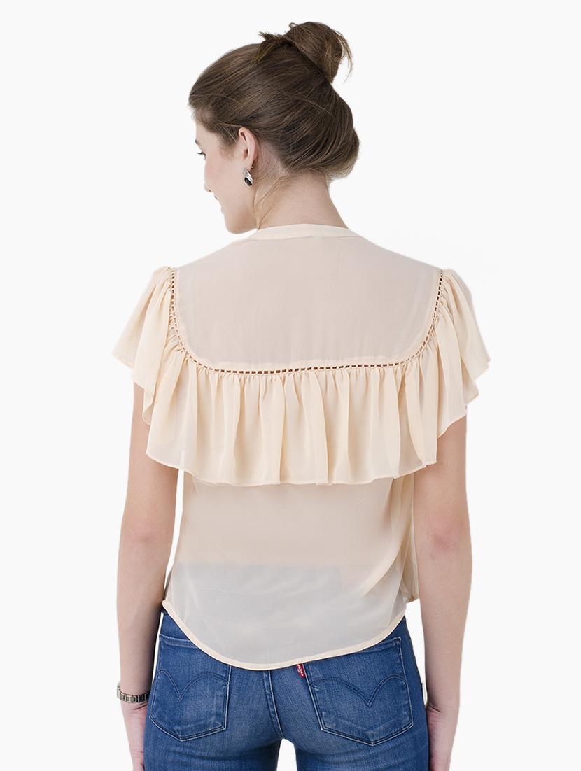 lace insert button up ruffled top - 15941036 - Zoom Image - 3