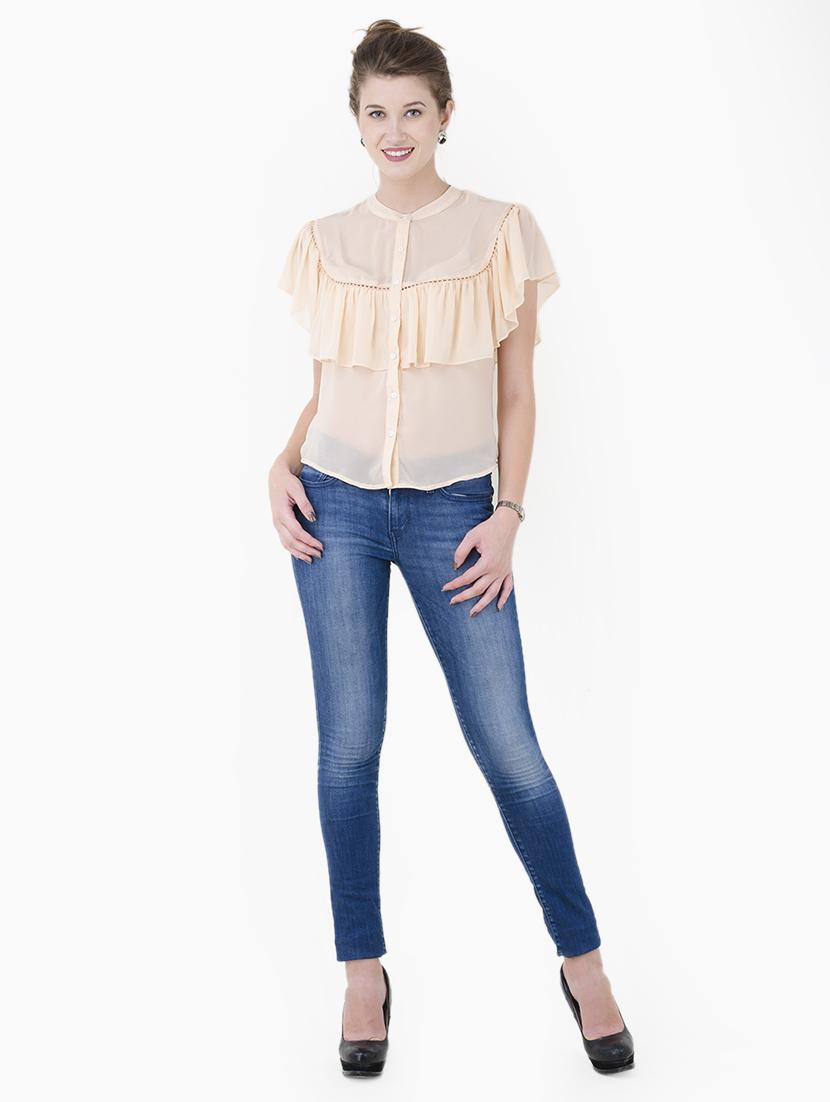 lace insert button up ruffled top - 15941036 - Zoom Image - 4
