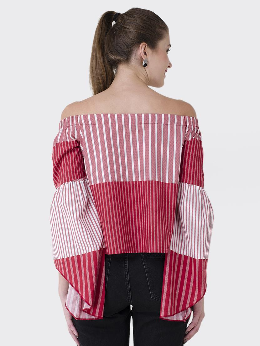 bell sleeved striped off shoulder top - 15941039 - Zoom Image - 3