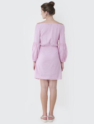 lace up detail striped off shoulder dress - 15941041 - Standard Image - 3