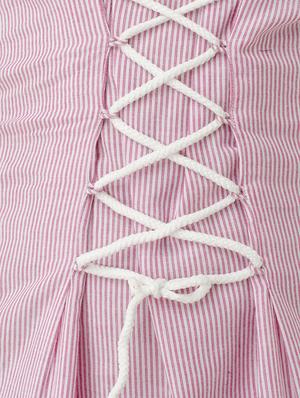 lace up detail striped off shoulder dress - 15941041 - Standard Image - 4