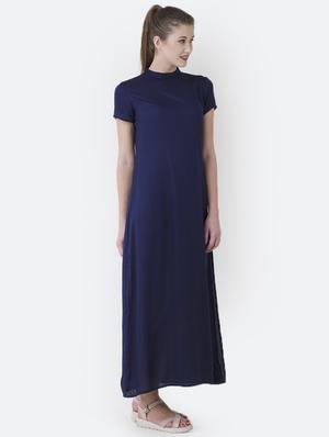 mock neck side slit maxi dress - 15941042 - Standard Image - 2