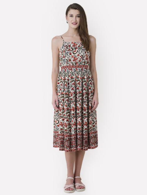 lace up back botanical print flared dress - 15941043 - Standard Image - 1
