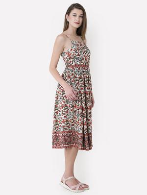 lace up back botanical print flared dress - 15941043 - Standard Image - 2