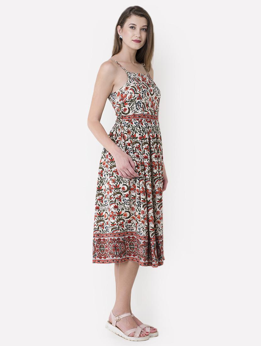 lace up back botanical print flared dress - 15941043 - Zoom Image - 2