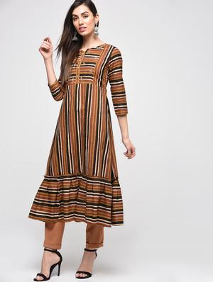 embroidered flared stripes kurta - 15941095 - Standard Image - 2