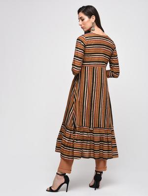 embroidered flared stripes kurta - 15941095 - Standard Image - 3