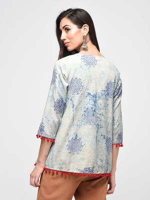 dabu printed tie up neck with tassels tunic - 15941098 - Standard Image - 3