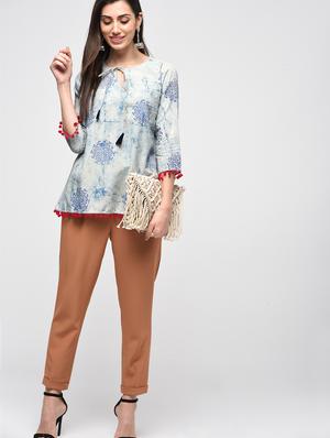 dabu printed tie up neck with tassels tunic - 15941098 - Standard Image - 4