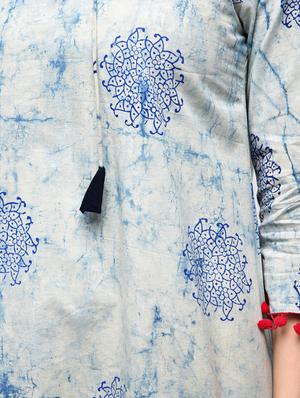 dabu printed tie up neck with tassels tunic - 15941098 - Standard Image - 7