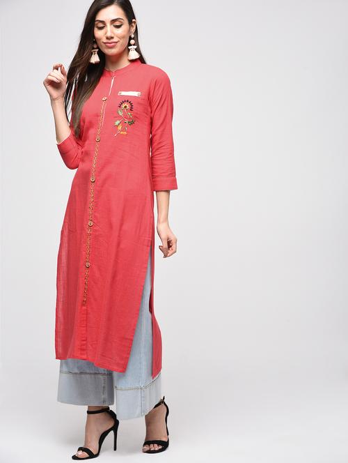 embroidered straight kurta - 15941133 - Standard Image - 1