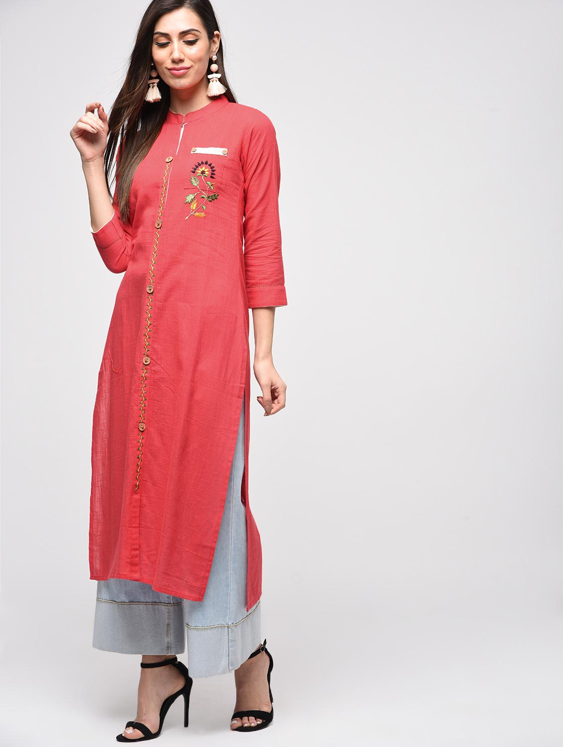 embroidered straight kurta - 15941133 - Zoom Image - 1