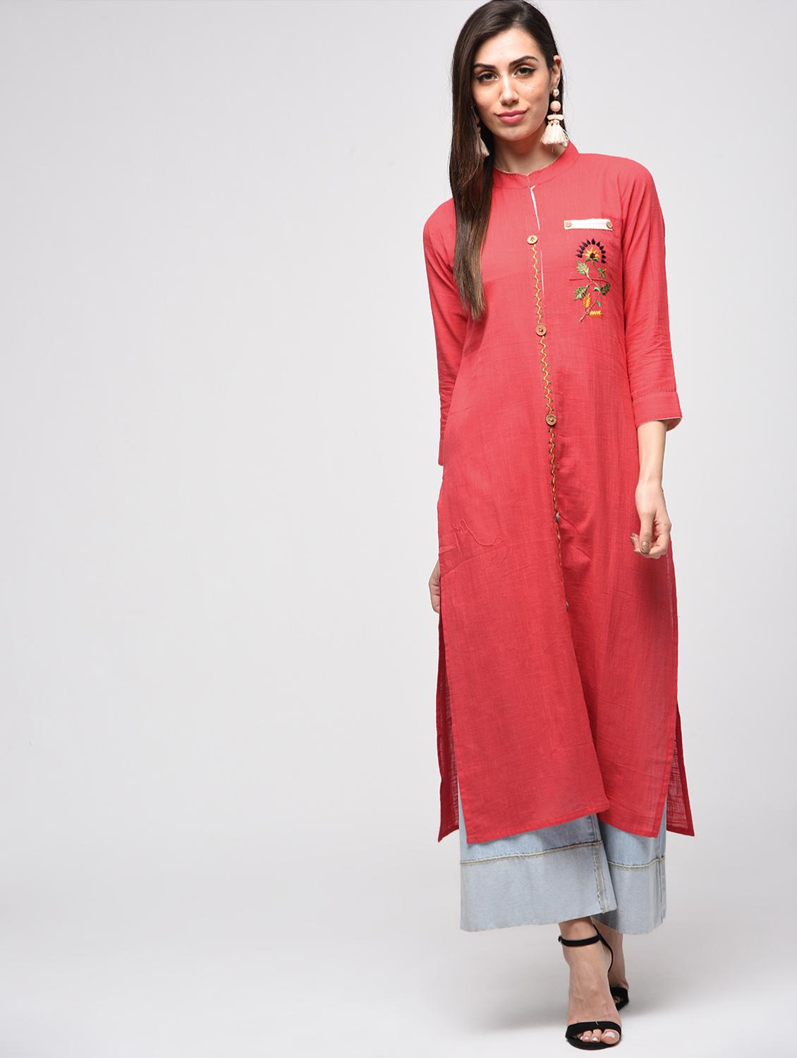 embroidered straight kurta - 15941133 - Zoom Image - 2