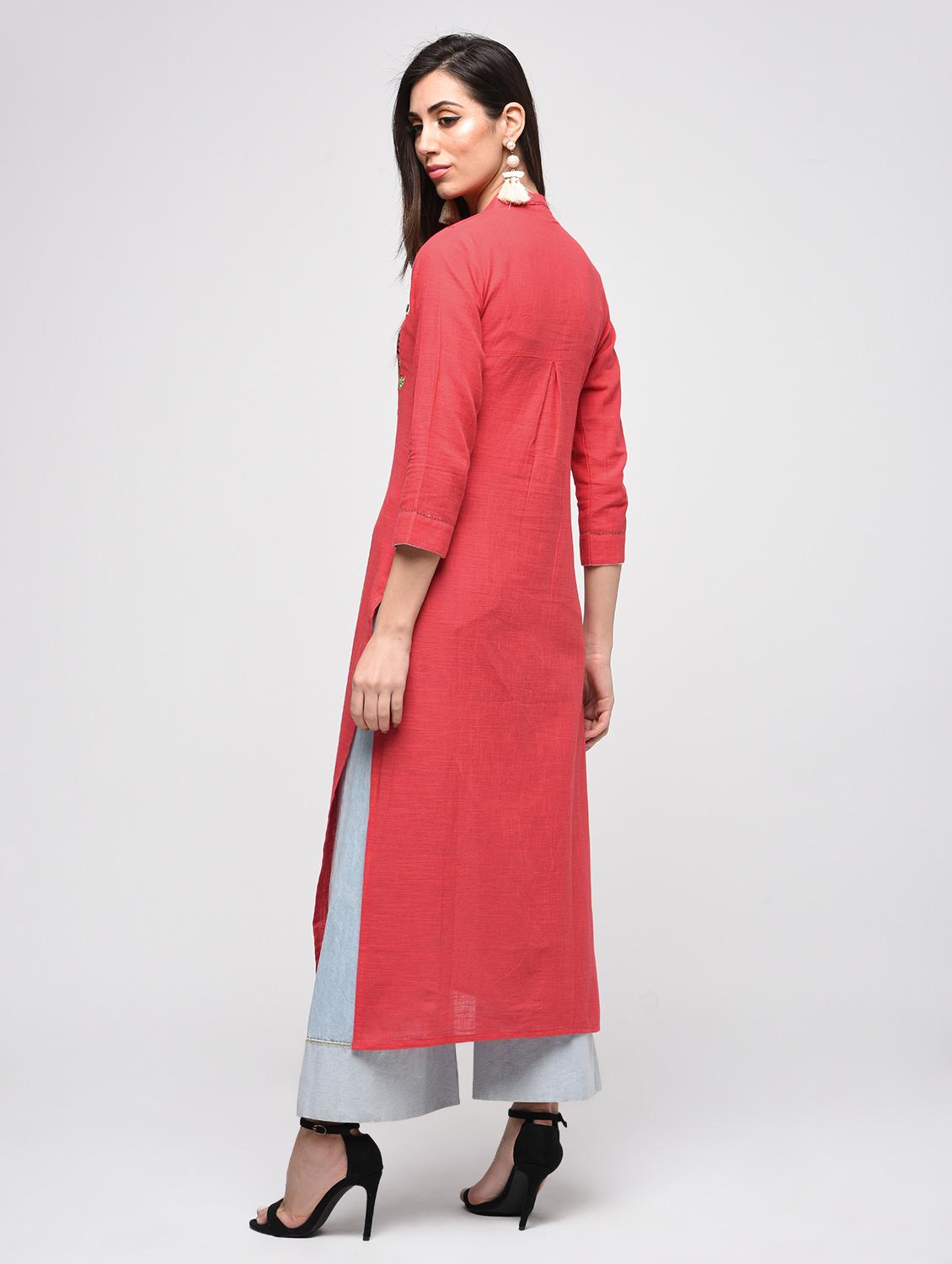 embroidered straight kurta - 15941133 - Zoom Image - 3