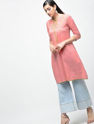 embroidered a-line kurta - 15941143 - Standard Image - 2