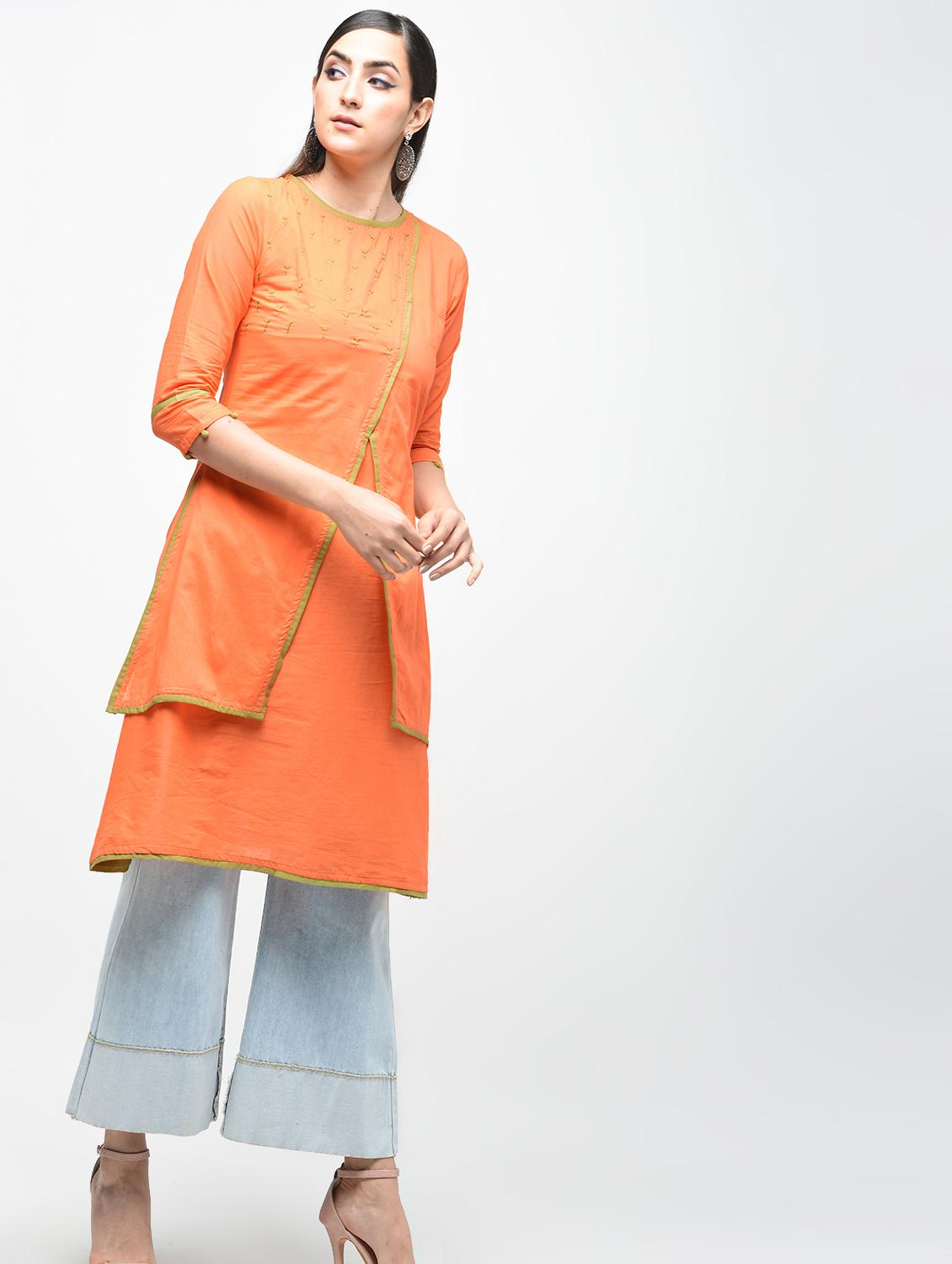 embroidered layered kurta - 15941144 - Zoom Image - 3