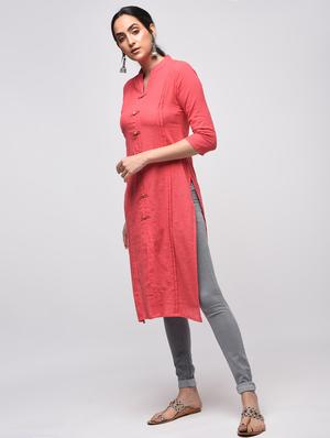 pintucks solid straight kurta - 15941154 - Standard Image - 2