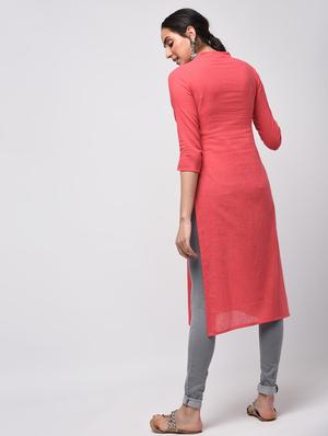 pintucks solid straight kurta - 15941154 - Standard Image - 3